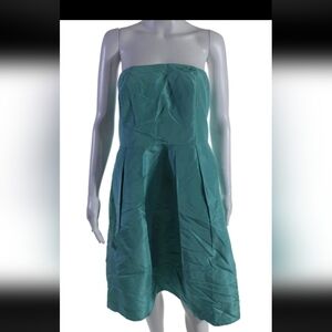 EUC J. Crew Strapless Silk Teal Dress SZ 12